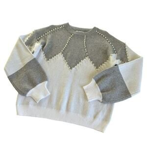 Cezele Boutique White and Gray Faux Pearl Pullover Crewneck Sweater Size Medium